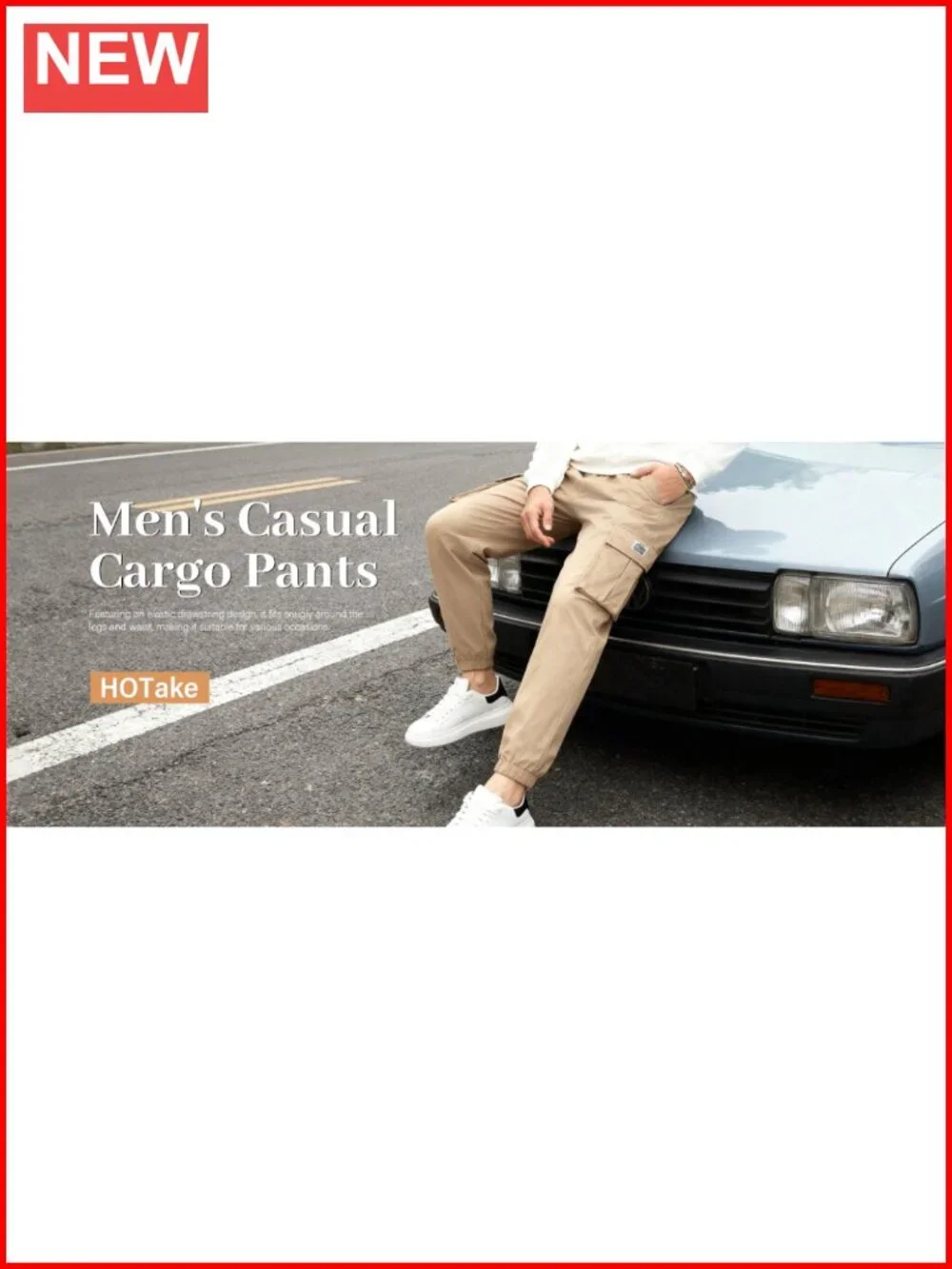 Men's Casual Cargo Pants Elastic Waist Drawstring Tapered Joggers Hiking with
